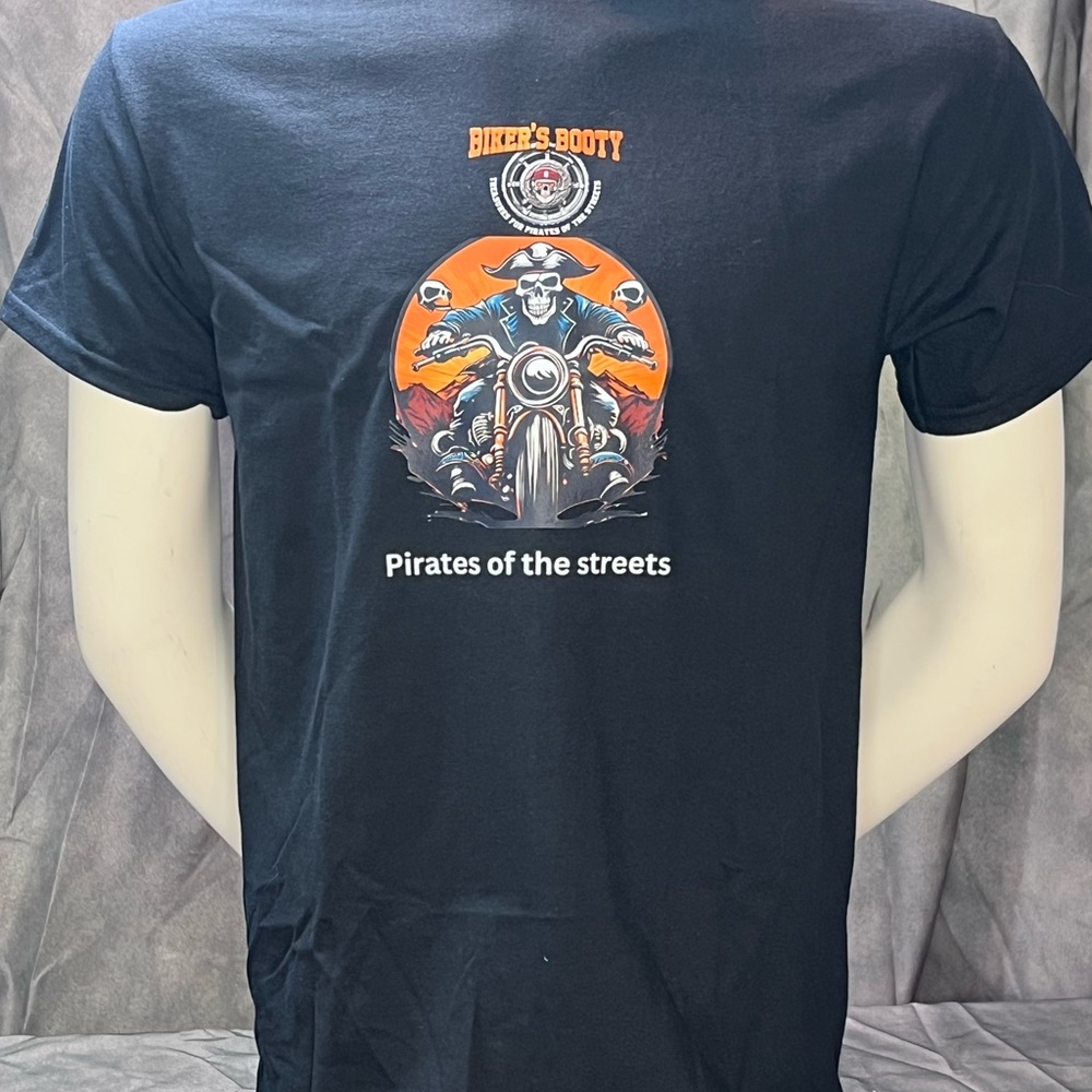 Biker’s Booty Biker Pirate Black Graphic T-Shirt